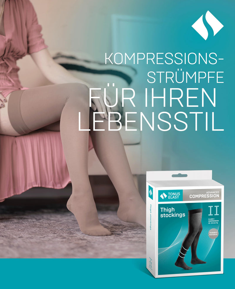 [Australia] - TONUS ELAST 23-32 mmHg AG compression stockings with silicone band, with closed toe, medical class II, KKL 2 support stockings with toe for men and women (XL (170-182 cm), black) XL (170-182 cm) 