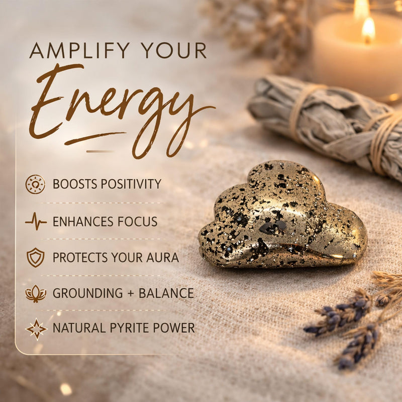 Pyrite Crystal Cloud – Natural Peruvian Palm Stone for Abundance & Protection – Hand Carved Pyrite Stone for Feng Shui & Meditation – High Shine Golden Healing Crystal from Peru (6 to 7 oz) 6 to 7 oz