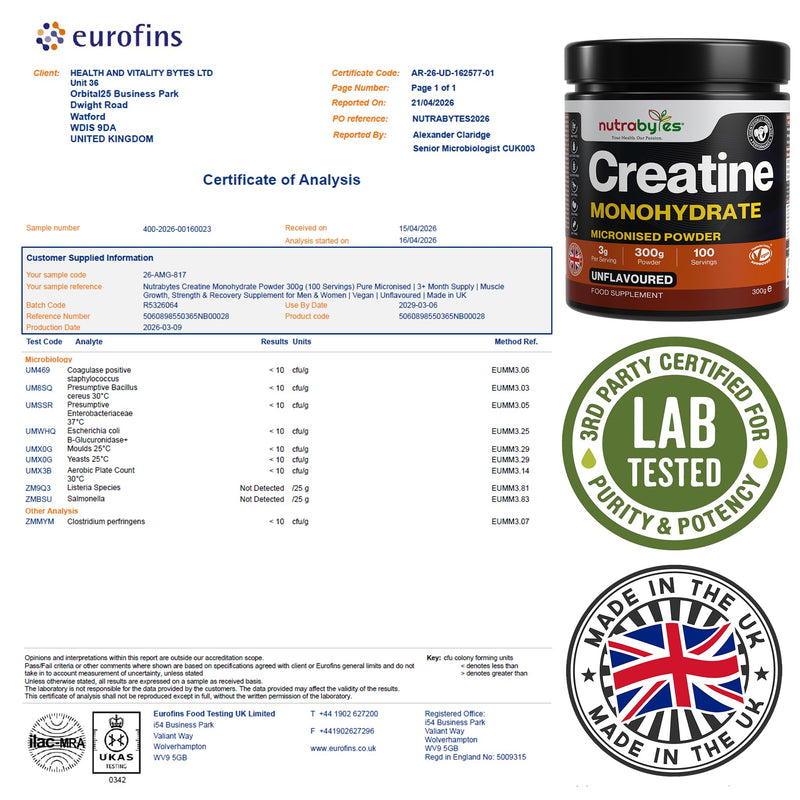 Unflavoured Creatine Monohydrate Powder 300g (100 Servings) | Pure Micronised | 3+ Month Supply | Muscle Growth, Strength & Recovery Supplement for Men & Women | Vegan | Easy to Mix | UK Made