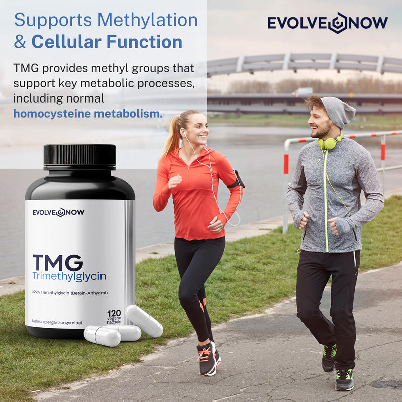 Evolve Now TMG Betaine – Trimethylglycine – 120 Vegan Capsules – 750 mg per Capsule – High-dose – Lab-Tested & No additives