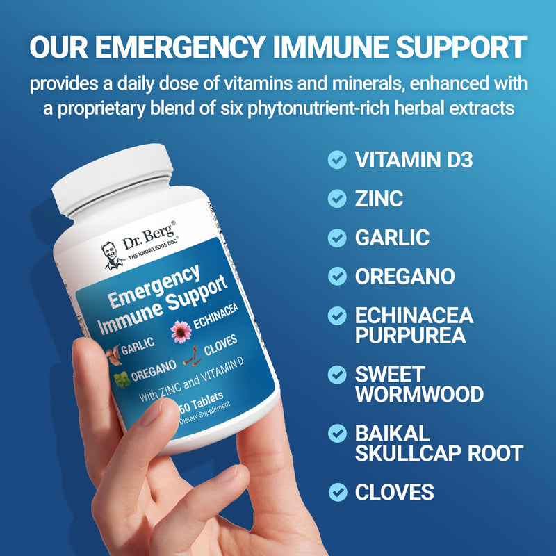 Dr. Berg Emergency Immune Support w/Echinacea - Potent Blend of Herbal Extracts (Warning: Strong Herbal Smells) - Immune Support Supplement Includes 2,000 IUs of Vitamin D & 10mg of Zinc - 60 Tablets With Trace Minerals