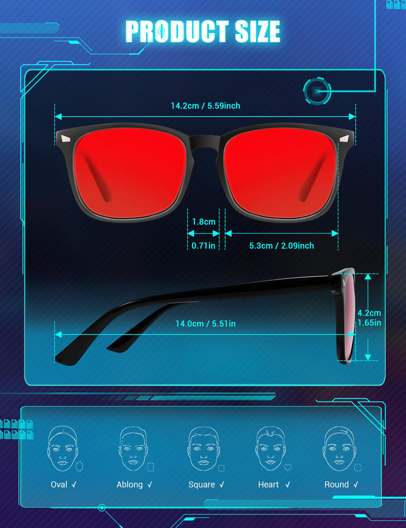 [Australia] - TIJN Sleep Glasses with Blue Green Light Blocking, Red Light Lens for Computer Gaming, Screen Fatigue & UV Protection (02)-(max Protect- Red Lens) Black 