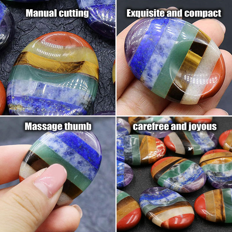 [Australia] - Pack of 2 Chakra Crystals Thumb Stones, Crystal Worry Stone Healing Stones Gemstones Lucky Charm Oval Palm, 7 Chakra Worry Stone, Palm Stone for Meditation Reiki Balancing with Box, Card 
