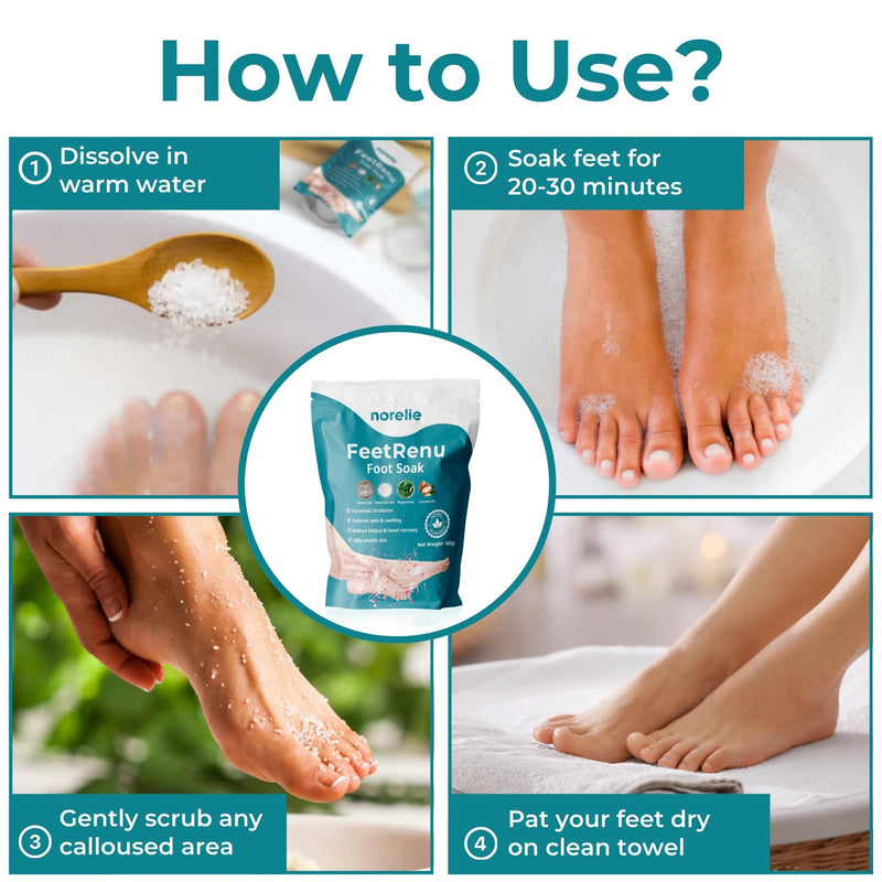 [Australia] - Norelie FeetRenu Foot Soak with Tea Tree Oil and Epsom Salt, Hydrating Foot Soak for Relaxation, Foot Soaking Salts for Cracked Heels and Tired Feet, Soothes Achy Feet and Softens Skin 