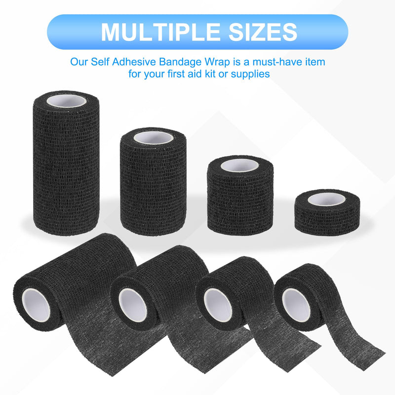 PATIKIL 1"/2"/3"/4" Self Adhesive Bandage Wrap, 16 Pcs 5 Yard Elastic Self Breathable Self Adherent Wrap Tape for Stretch Athletic Sports Wrist Ankle Outdoor Tape, Black