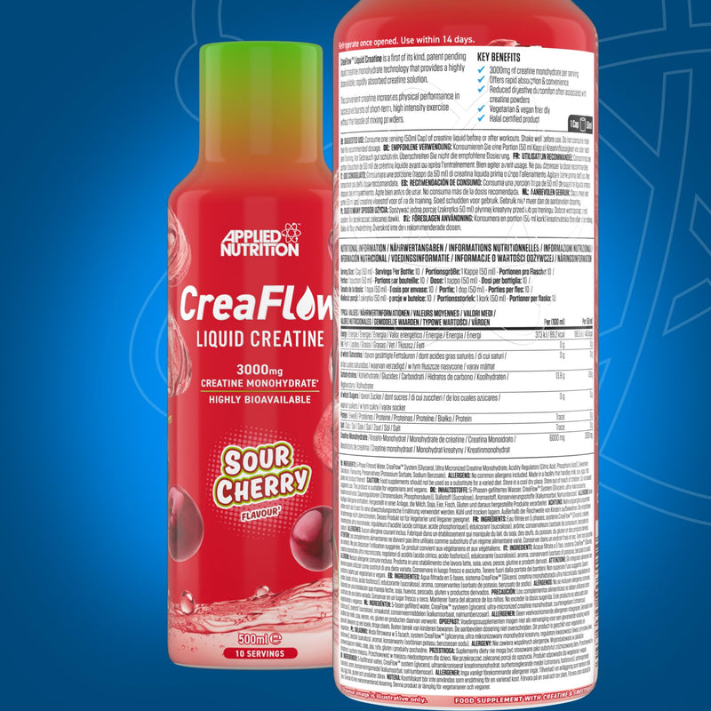 Applied Nutrition CreaFlow™ Liquid 3000mg Creatine per Serving Pre-Mixed for High Absorption & Performance Creatine Monohydrate Powder Alternative Enhanced Strength & Muscle Growth 500ml (10 Servings) Sour Cherry 500 ml (Pack of 1)
