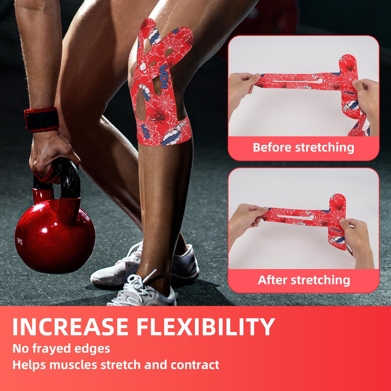 12pcs Red Spider Kinesiology Tape, Original Cotton Knee Precut Spider Web Kinesiology Tape for Shoulder Knee Support & Comfort During Workouts
