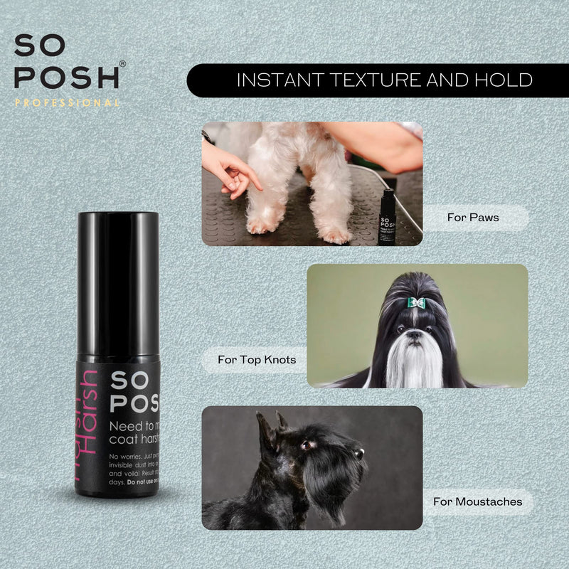 So Posh Harsh Harsh Dust - Styling for Dogs Adds Instant Texture, Completely Invisible, Adds Hold to Paws, Moustaches, & Top Knots, Secret Recipe. 1.2 Oz - PawsPlanet Australia