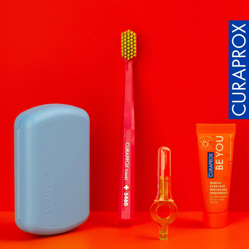 Curaprox Travel Kit - CS 5460 Toothbrush with 'Be You' Toothpaste | 2 CPS Prime Interdental Brushes 07 and 09 | Dental Care Kit 9.5 cm x 6 cm | Blue