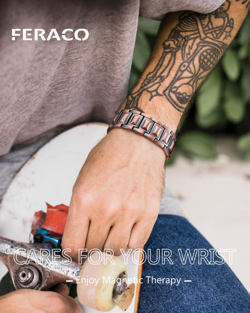[Australia] - Feraco Copper Magnetic Therapy Bracelet for Men with 5X Strength Magnets,99.99% Pure Copper Therapy Bracelet with 5000 Gauss Magnets Copper-Rivets 