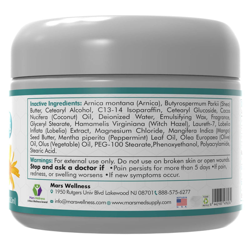 Mars Wellness MG+ Magnesium Cream Pain Relief - Extra Strength Magnesium and Arnica Cream - 4 OZ Tub - Neuropathy, Muscle Pain, and Leg Cramps Relief - 1 Pack | Extra Strength Magnesium and Arnica Cream, Great for Neuropathy, Muscle Pain, Sciatica and ...