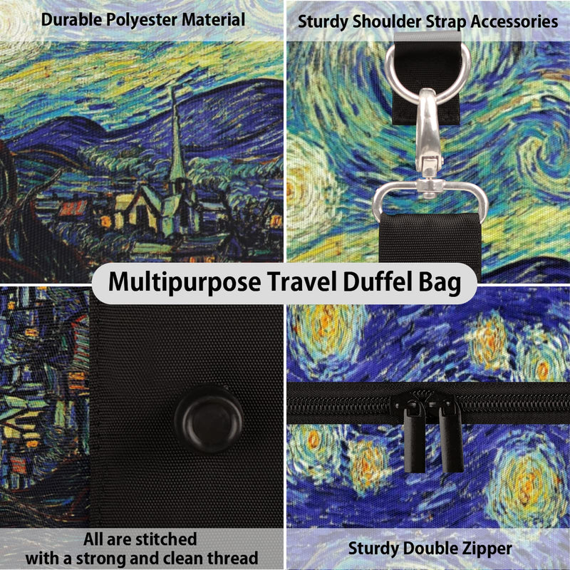 Starry Night Art Travel Duffel Bag, Starry Night Sports Gym Bag Waterproof Weekender Bag Overnight Travel Carry on Bag Duffel Tote for Women and Men