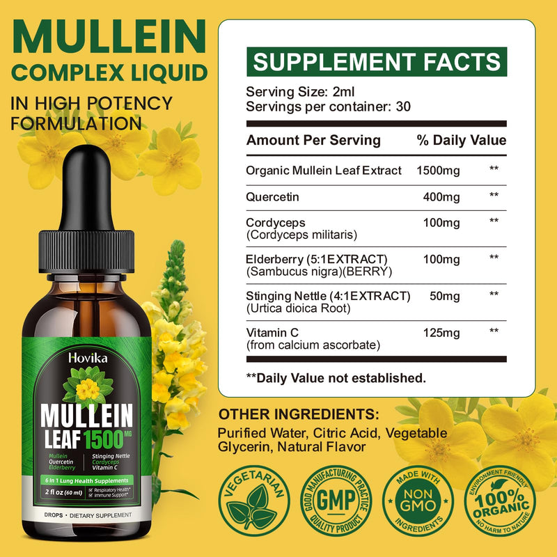 [Australia] - Mullein Drops for Lungs - Mullein Leaf Extract with Quercetin, Cordyceps, Elderberry, Stinging Nettle, Vitamin C, Support Lung Cleanse & Respiratory Function, Natural Supplement, 2 Fl Oz 