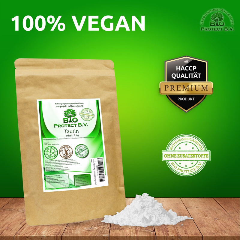 [Australia] - Taurine powder 1 kg 100% vegan and pure without additives! 1000g pure taurine without magnesium stearate - Bio Protect BV premium dietary supplement 