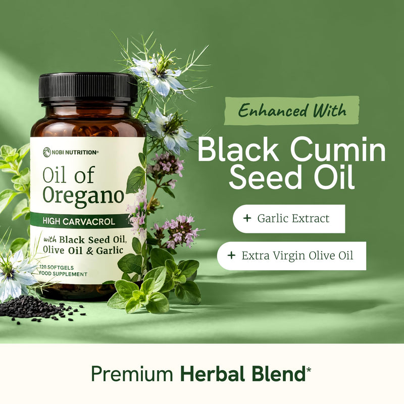 Oil of Oregano with Black Seed Oil Softgels | High Carvacrol | Wellness Support with Traditional Herbal Botanical Blend & Garlic Extract | Third-Party Tested & Non-GMO | 120 Oregano Oil Capsules
