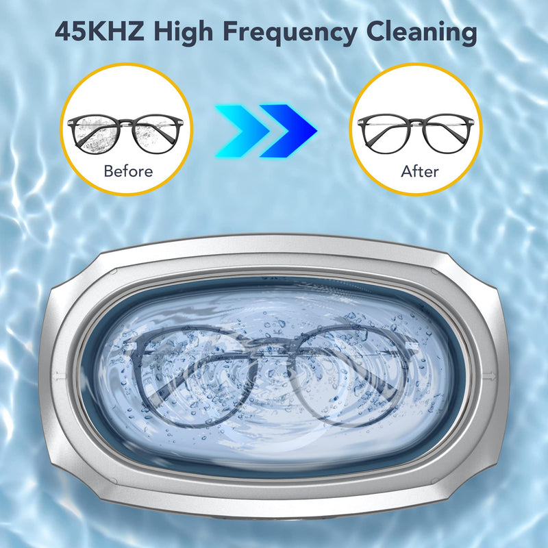 [Australia] - LifeBasis ultrasonic cleaning device 30W ultrasonic cleaner 420ml ultrasonic device 45kHz ultrasonic bath with watch stand for cleaning glasses, jewelry, watches, dentures, brush, shaving head, knife, white + silver 