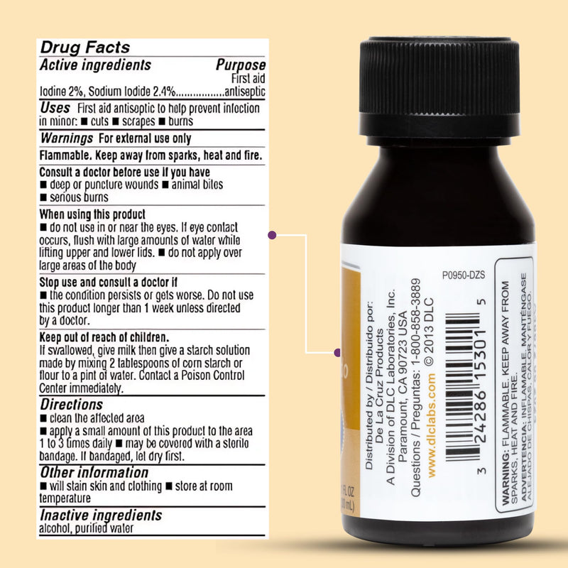 [Australia] - De La Cruz 2% Iodine First Aid Antiseptic, Made in USA 1 FL OZ (1 Bottle) 1 Fl Oz (Pack of 1) 