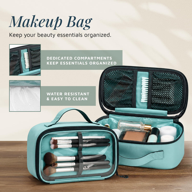 TRIPPED Travel Gear 3-Piece Travel Toiletry Bag Set | Includes Hanging Toiletry Bag, 311 TSA Liquid Bag, and Accessory Organizer Pouch with Lightweight Ripstop Construction Dusty Teal Makeup