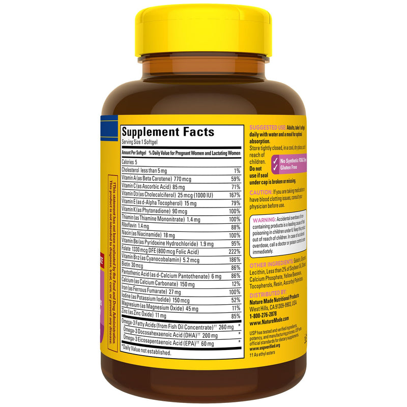 [Australia] - Nature Made Prenatal with Folic Acid + DHA, Prenatal Vitamin and Mineral Supplement for Daily Nutritional Support, 90 Softgels, 90 Day Supply 