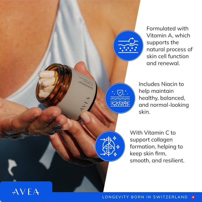 AVEA SkinSpan™ - Skin Health Supplement with PhytoCellTec™ Md Nu, Hyaluronic Acid, Ceramosides™ & Niacin - Promotes a Healthy Skin & Reduces Appearance Of Fine Lines & Wrinkles - With 100% Vegan Ingre