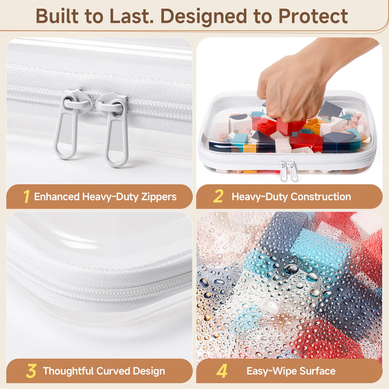 4 Pack Clear Hard Shell Zipper Case Diaper Organizer | 1.0mm Hard Shell, Upgraded Large Zipper Pulls, Clear Travel Pouches, Smooth Zipper Closure, Holds Shape White 4 Pack (XS+S+M+L)