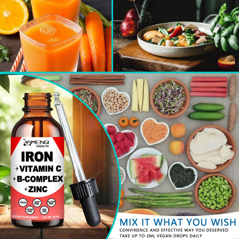 Liquid Iron Supplement for Women, Boost Iron Levels, Stomach Friendly Iron | High Absorption Liquid Iron Drops for Red Blood Cells & Immune Support, Slow Release Liquid formula w/Vitamin C, A, B-Complex Strawberry 2 Fl Oz (Pack of 1)