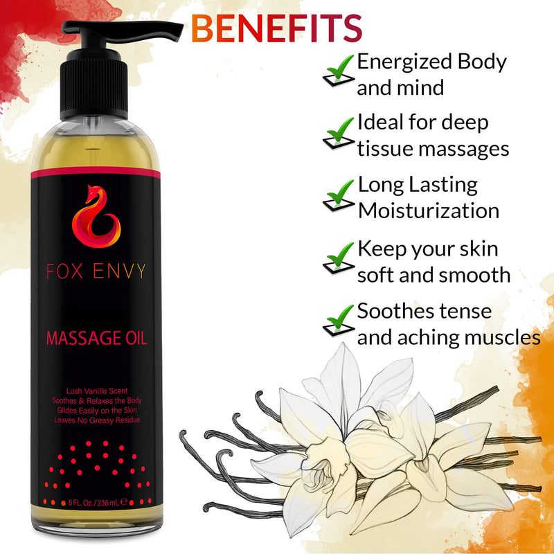 [Australia] - Body Massage Oil: Massage Oil for Massage Therapy, Premium Massaging Oil-Lush Vanilla Scent with Jojoba & Coconut, Therapeutic Oil 1Bottle, 8 fl oz 