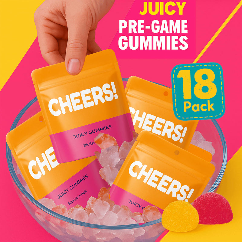 Cheers! Pre-Game – Post-Celebration Recovery Gummies – 910mg DHM & Vitamin C – Liver & Antioxidant Support – Blue Ginger 120mg & Turmeric + B-Complex Zinc – 18 Individual Packs