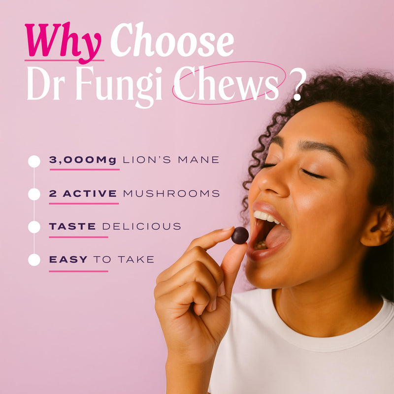 Lion's Mane & Cordyceps Mushroom Gummies - Vegan, Natural & Sugar Free with Vitamin B5 - Focus & Memory Supplement - 1 Month's Supply - 3,000mg per Serving - 30 Gummies - Blueberry Flavour