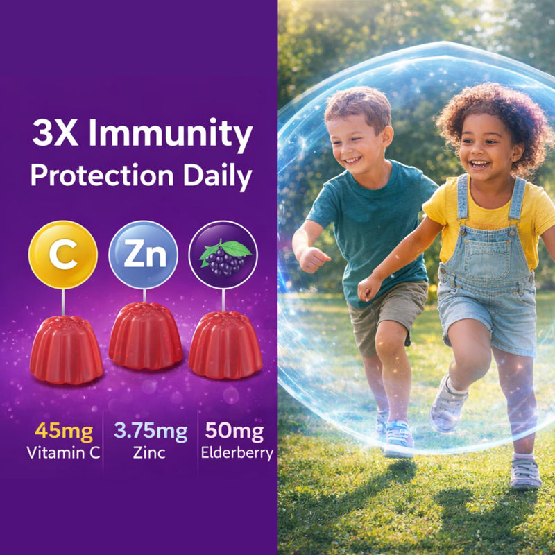 BioMirco Kids Immune Support Vitamins, Zinc for Kids, Immune System Booster, Triple Immunity Gummies, Delicious Taste Children's Gummy with Vitamin C, Zinc and Natural Elderberry, Daily Immunity