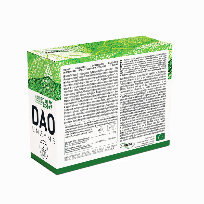 MAX DAO Enzyme Supplement – 120 Tablets, 350,000 HDU per Tablet – Adjustable Dosage, Extended Release, Histamine Blocker
