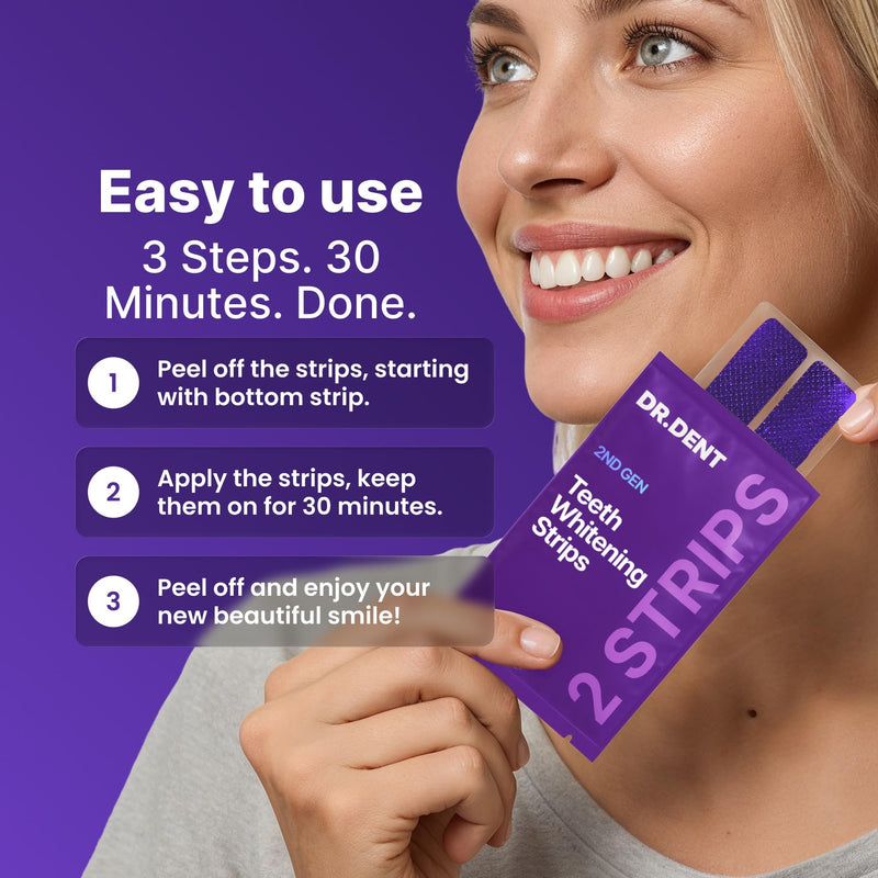 DRDENT Purple Teeth Whitening Strips 21 Treatments - Safe for Enamel - Non Sensitive Teeth Whitening - Whitening Without Any Harm - Pack of 42 Strips