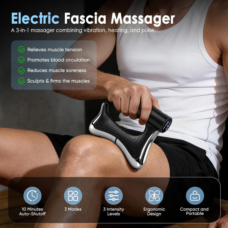 Heated Muscle Scraper Tool with Pulse & Vibration for Muscle Relief, Black | Heated Muscle Scraper with 3 Modes/Intensities, 10-Min Auto Shut-Off, Portable for Muscle Soreness Relief, Workouts & Home