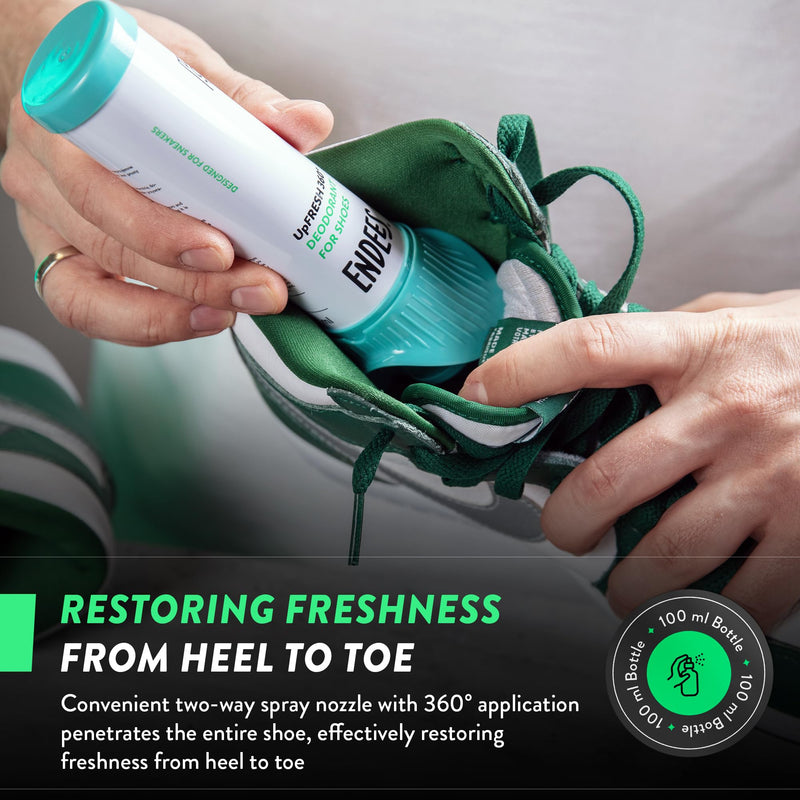 [Australia] - endees UpFresh 360¬∞ Shoe Deodorizer Spray - Foot Odor Eliminator Shoe Spray for Smelly Shoes, Feet, Sneakers, Boots, Athletes Gym Bags, Stinky Smell Elimination Deodorant, Travel Size 3.38 Fl Oz 