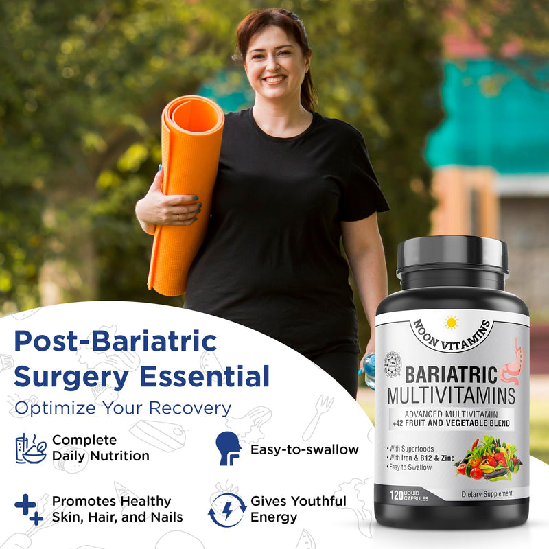Bariatric Multivitamin with Iron for Women & Men - All-in-One 42 Superfood Blend for Energy & Immune Support - Post-Surgery Recovery, Easy-to-Swallow, Halal, Made in USA (120 Liquid Capsules) 120 Capsules