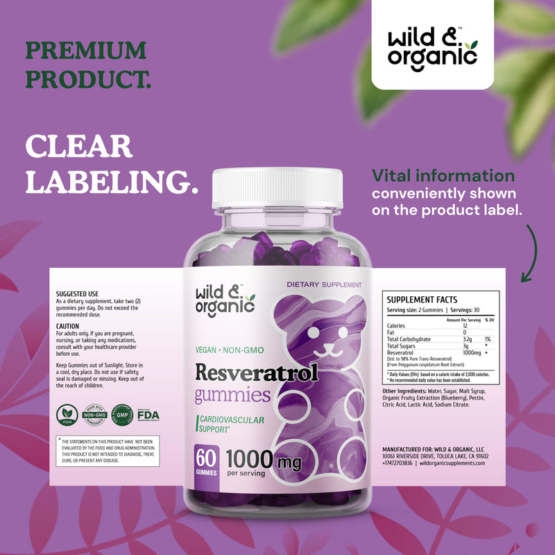 [Australia] - Resveratrol Gummies - Trans Resveratrol 1000mg Organic - Vegan Trans Resveratrol Supplement for Immune Support - Brain Health Support w/Resveratrol Organic - 60 Non-GMO Antioxidant Gummies 