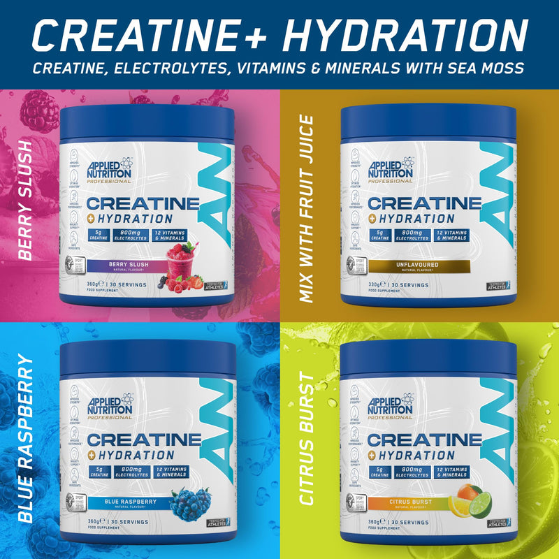 Applied Nutrition Creatine + Hydration Powder | Creatine Monohydrate, Electrolytes & Vitamins for Recovery & Hydration | Berry Slush | Informed-Sport Certified | 360g | 30 Servings 30 Servings (Pack of 1)
