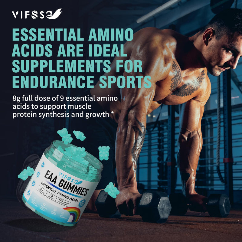 [Australia] - EAA Gummies 120 Gummies (Blue Raspberry), 8000 mg Essential Amino Acids - All 9 Essential Aminos (EAA) and all Branched-Chain Aminos (BCAAs), Non-GMO, Gluten Free, Vegetarian Friendly 120 Count (Pack of 1) 