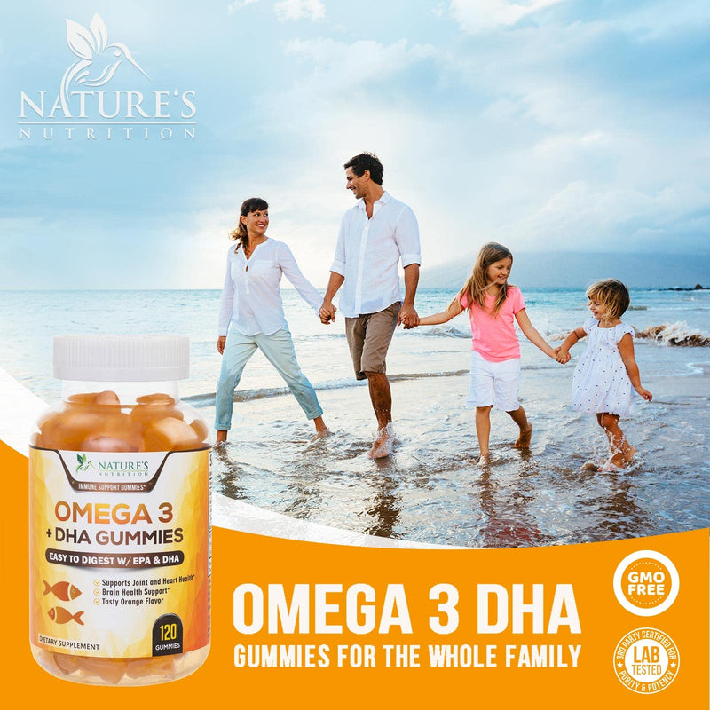 [Australia] - Omega 3 Fish Oil Gummies, Heart Healthy Omega 3 Gummy Supplement with High Absorption DHA & EPA, Extra Strength Joint & Brain Support, Omega 3 Fish Oil Nature's Vitamin, Orange Flavor - 120 Gummies 120 Count (Pack of 1) 