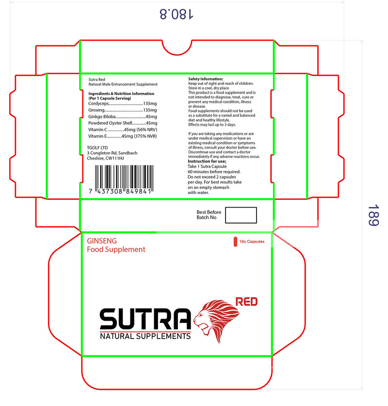 Ultra Strong Sutra Red - (10 Pack) New & Effective 450mg Ginseng Complex Herbal Supplement for Men - Performance, Testosterone, Energy, Stamina & Endurance, 100% Natural