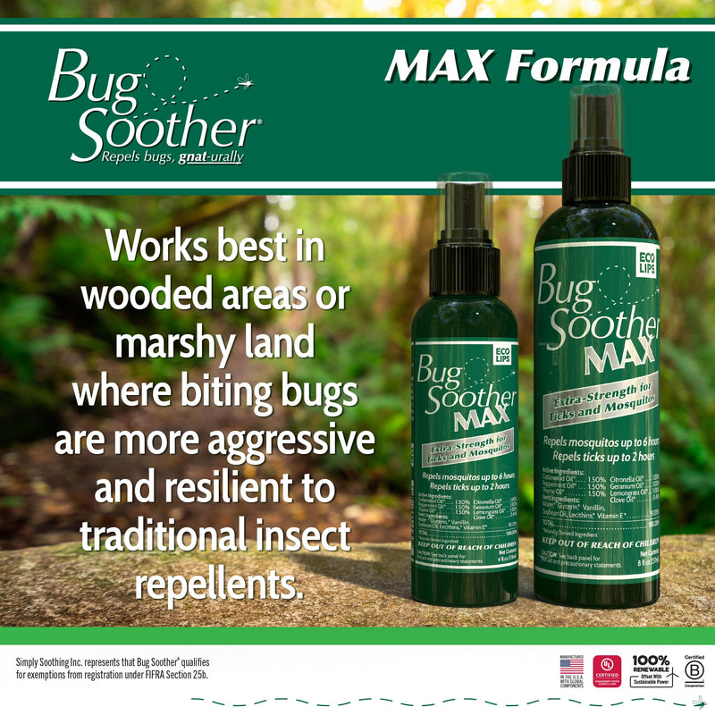 [Australia] - Bug Soother MAX - Extra Strength Natural Gnat, Tick, and Mosquito Repellent, 2 Pack 8 fl oz w/Free 1 oz. DEET-Free Bug Spray Deterrent - Safe for Adults & Environment - Made in USA 8 Fl Oz (Pack of 2) 
