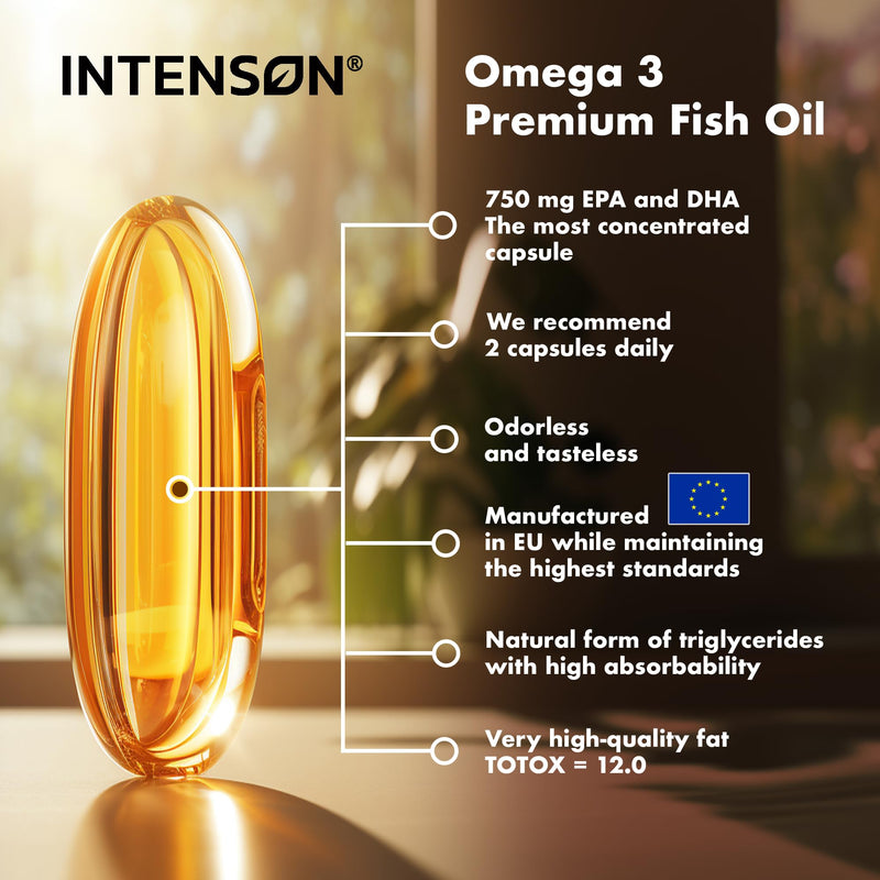 Intenson Omega 3 XT - 1000mg with 750mg of EPA & DHA per Capsule – 120 Softgels of High Strength Omega 3 Fish Oil – 4 Months Supply