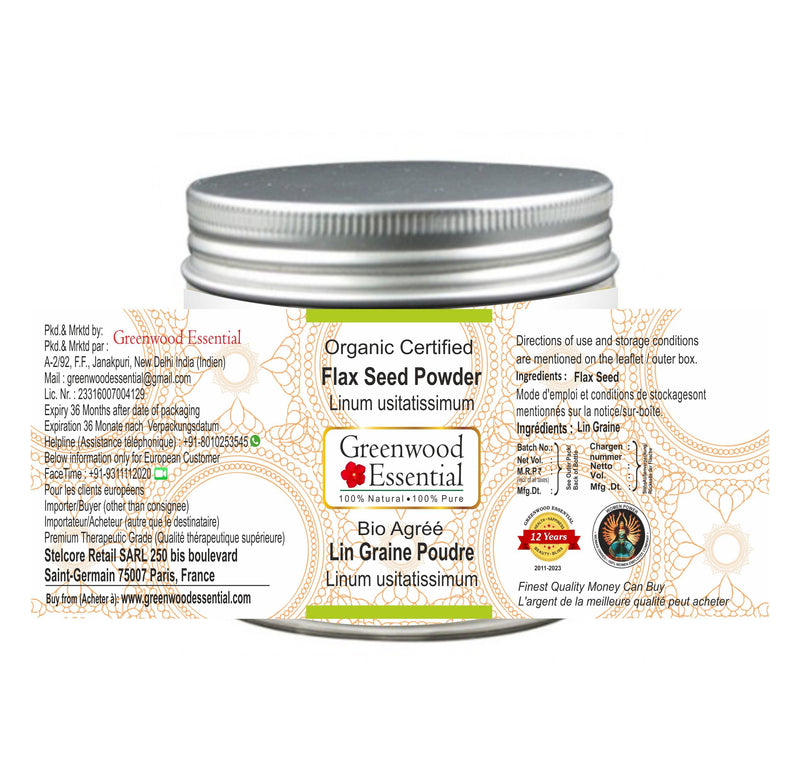 [Australia] - Greenwood Essential Pure Flax Seed Powder (Linum usitatissimum) Organic Certified 100gm (3.5 oz) 