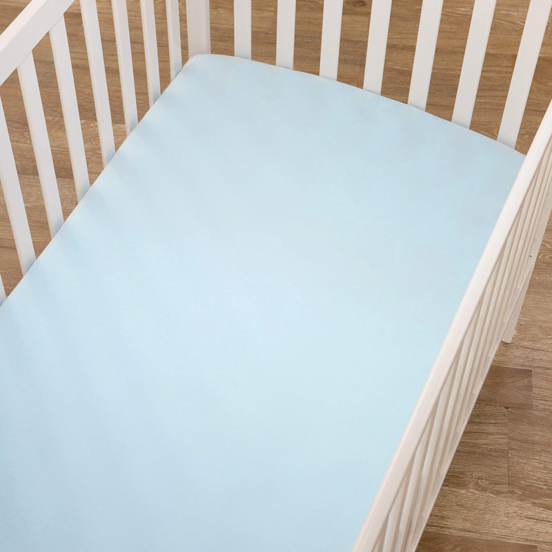 [Australia] - American Baby Company Fitted Crib Sheet 28" x 52", Soft Breathable Neutral 100% Cotton Jersey Sheet, Blue, for Boys and Girls, Fits Crib and Toddler Bed mattresses 1 Pack 