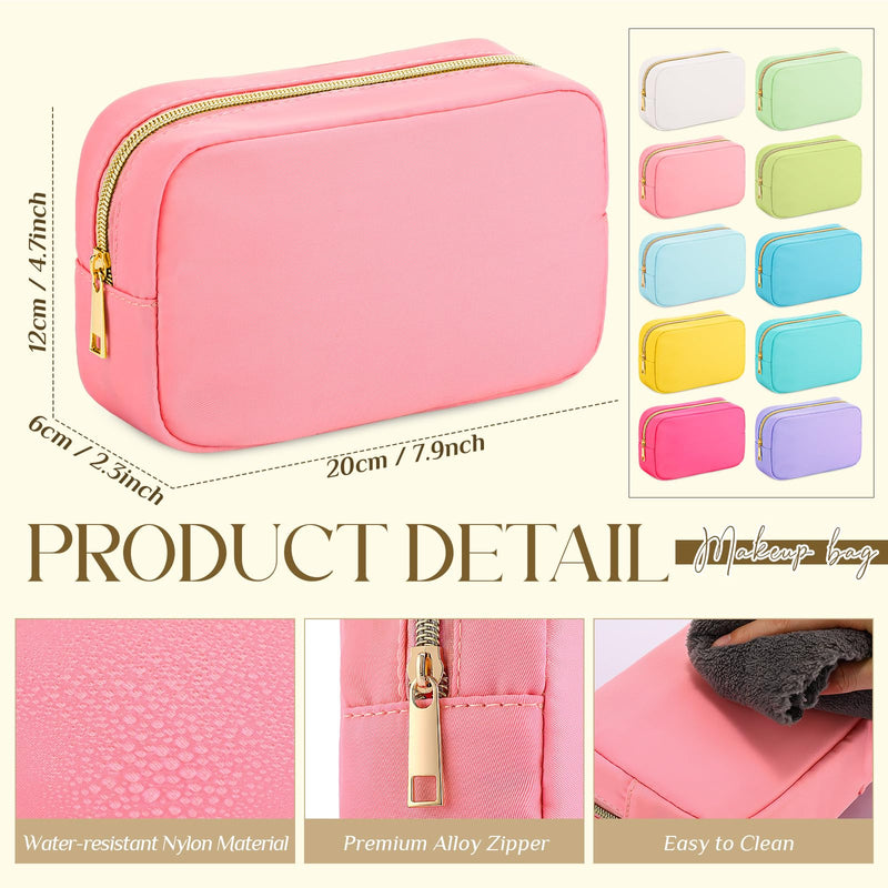 10 Pcs Nylon Makeup Bag Preppy Cosmetic Pouch,Macaron Color | Travel Toiletry Bag with Zipper, Waterproof Makeup Organizer, Big Capacity, for Women Bridesmaid Gift macaron Color