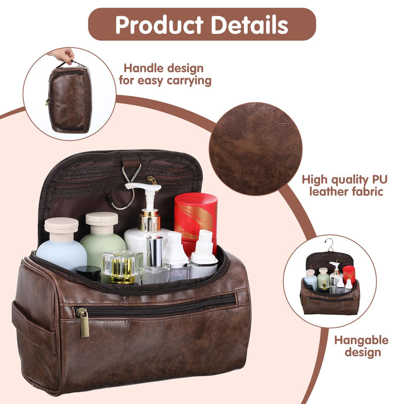 6-Piece Leather Toiletry Bag Set for Men, Waterproof Travel Groomsmen Gift with Multiple Compartments - Ideal for Shaving Kits, Cosmetics & Essentials (Dark Brown)