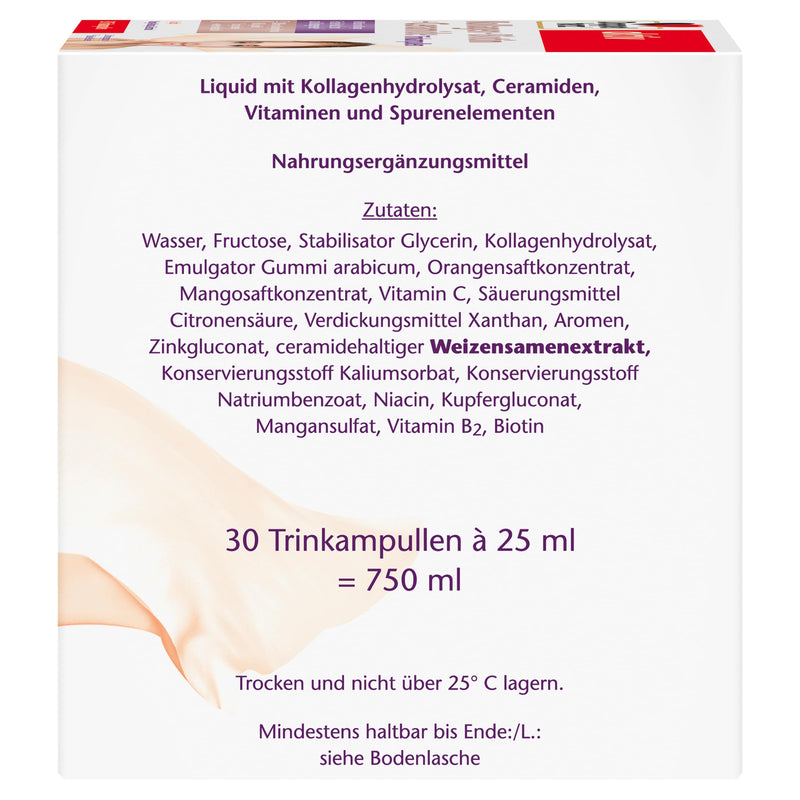 [Australia] - Doppelherz Collagen + Biotin + Ceramides - Biotin, vitamin B2, niacin and zinc support the maintenance of normal skin - 30 drinking ampoules with mango-passion fruit flavor 