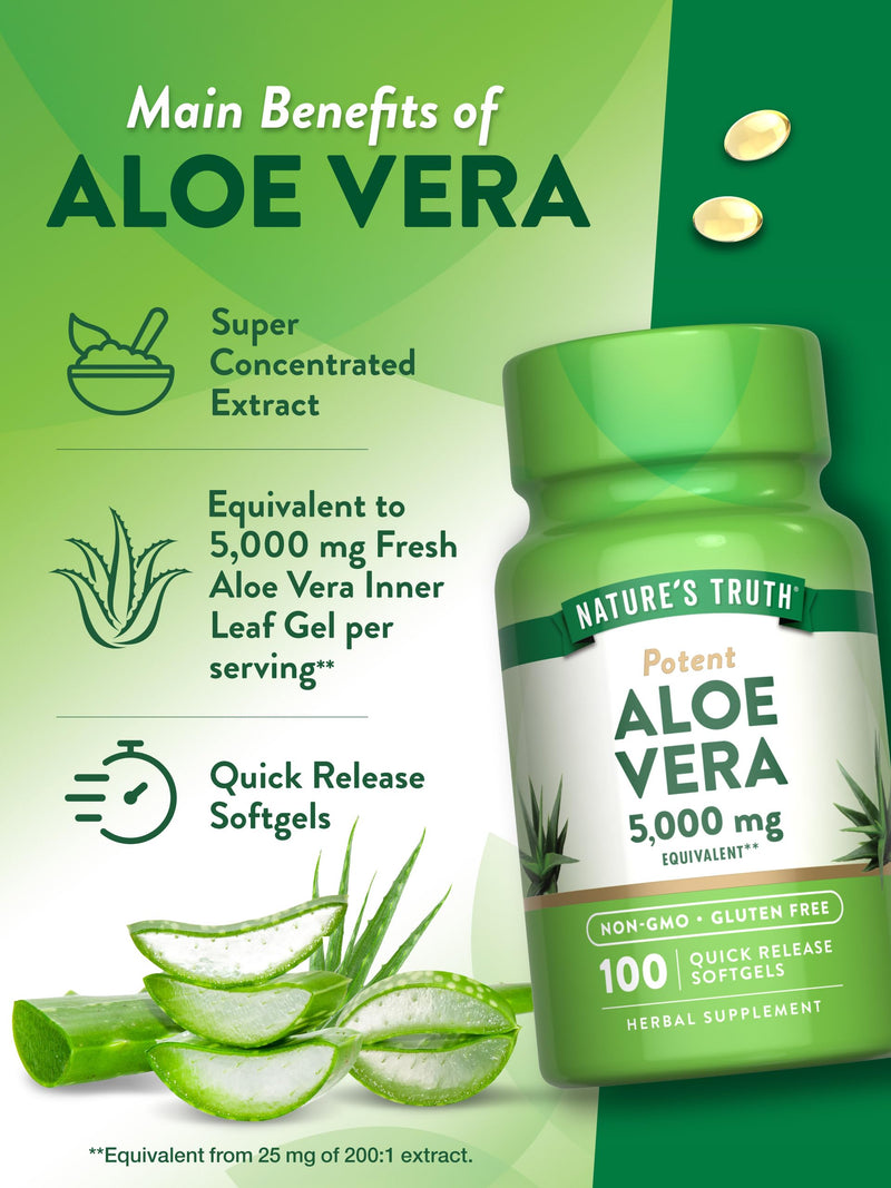 [Australia] - Nature's Truth Aloe Vera Softgels | 5000mg | 100 Count | Non-GMO and Gluten Free Supplement 
