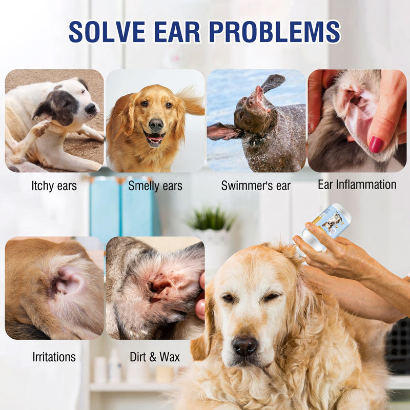 Ear Cleaner for Dogs and Cats 4 oz, Gentle and Non Irritating Dogs Ear Infection Treatment, Itch Relief Pet Ear Drops,Dog Ear Wash Removes Wax, Odor with 10 Cotton Swabs - PawsPlanet Australia