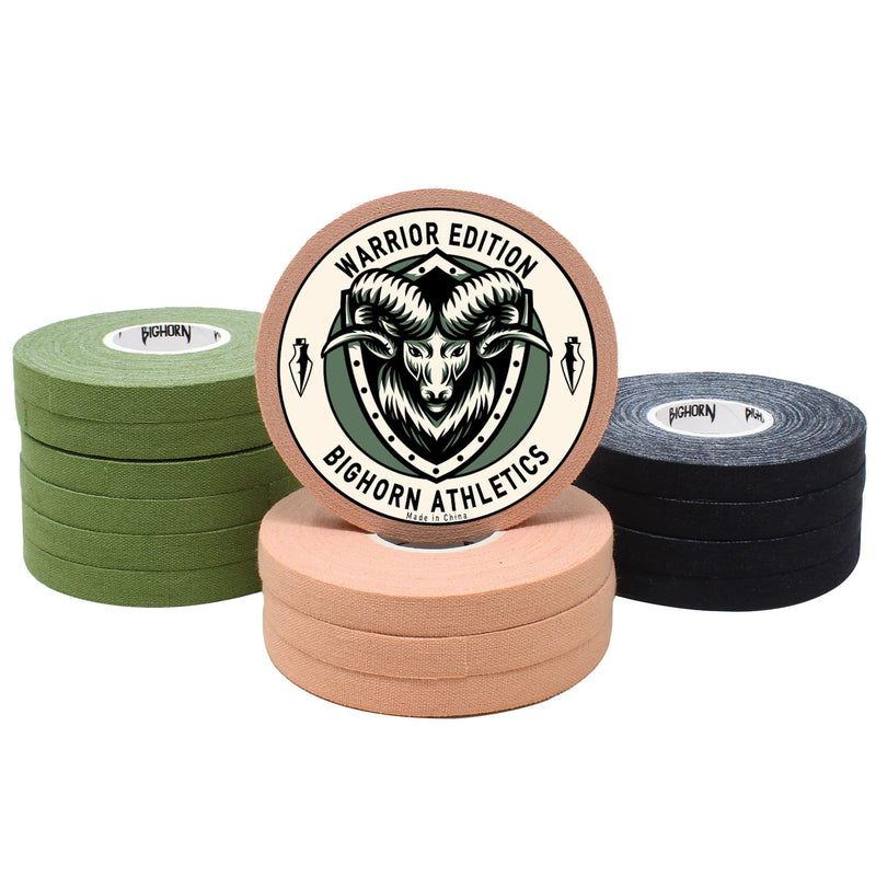 Bighorn Athletics Military Green & Black Finger Tape with Black Tin Canister | 0.3-in x 45-Ft, 8-Rolls | All-Purpose Protection & Support Tape for Jiu Jitsu, Climbing, Golf, Volleyball & More